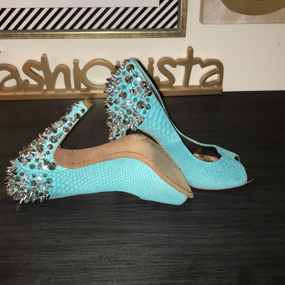 Same Edelman turquoise spikes and rhinestone heels